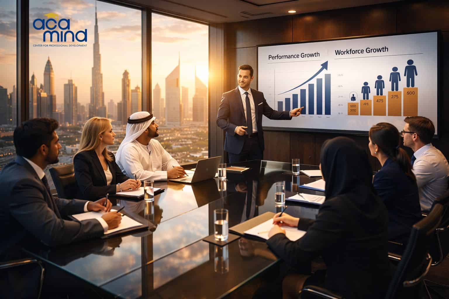 Corporate training presentation on performance and workforce growth in Dubai.
