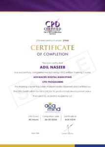 Certificate of Completion for Advanced Digital Marketing Course.