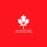 Canadian University Dubai logo with a red maple leaf and Arabic text.