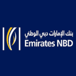 Emirates NBD bank logo featuring Arabic and English text on a blue background.