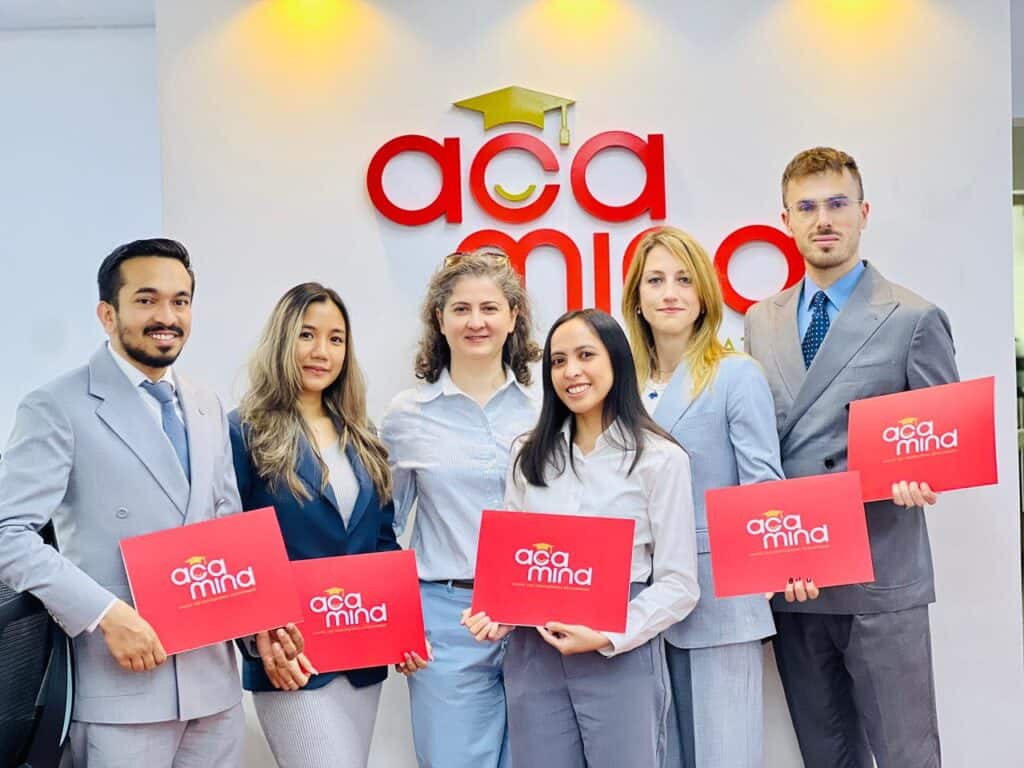 AI-powered corporate training session with diverse professionals at Acamind Academy in Dubai.