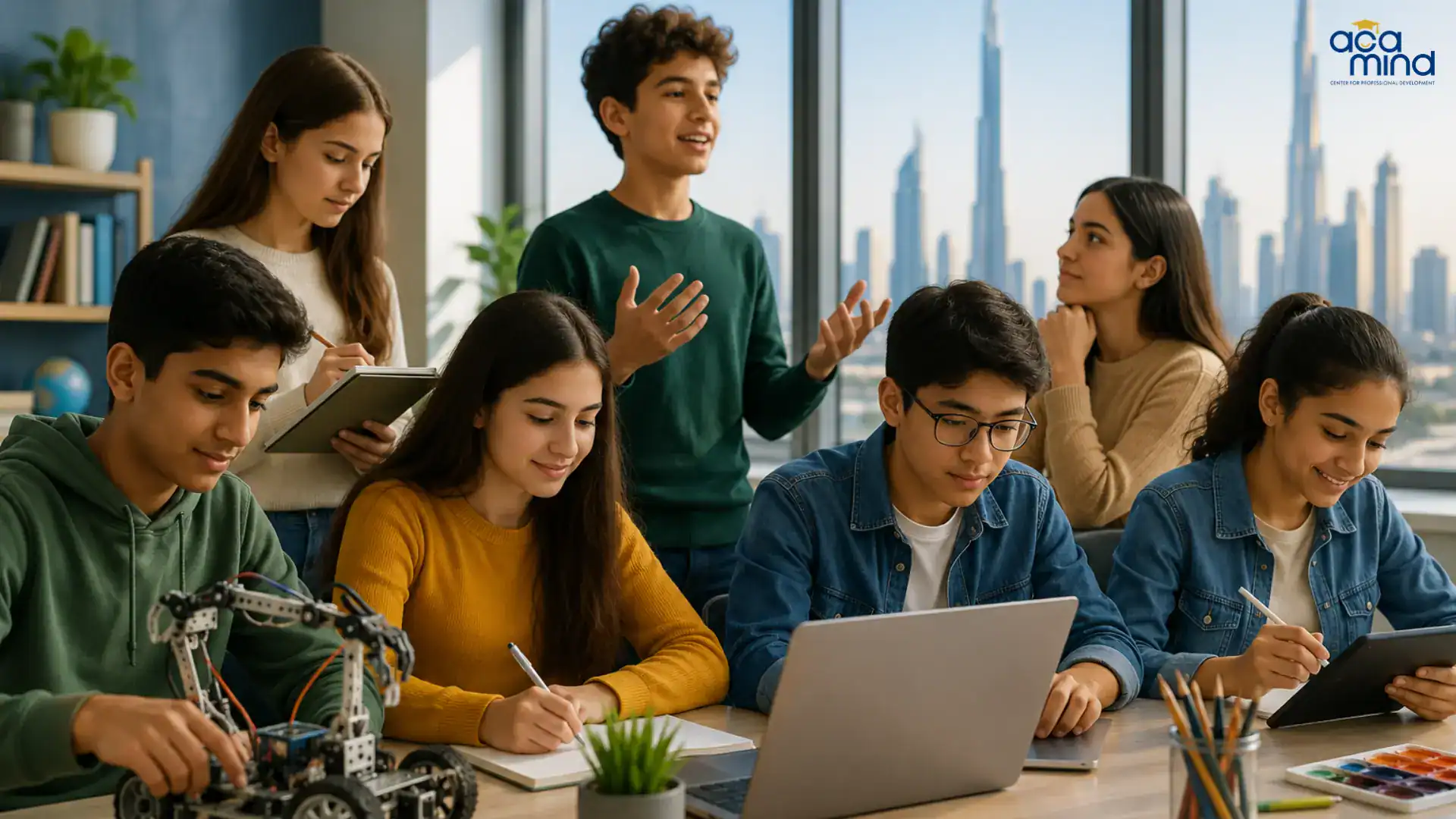 Students in a classroom engaged in a discussion with a teacher.
